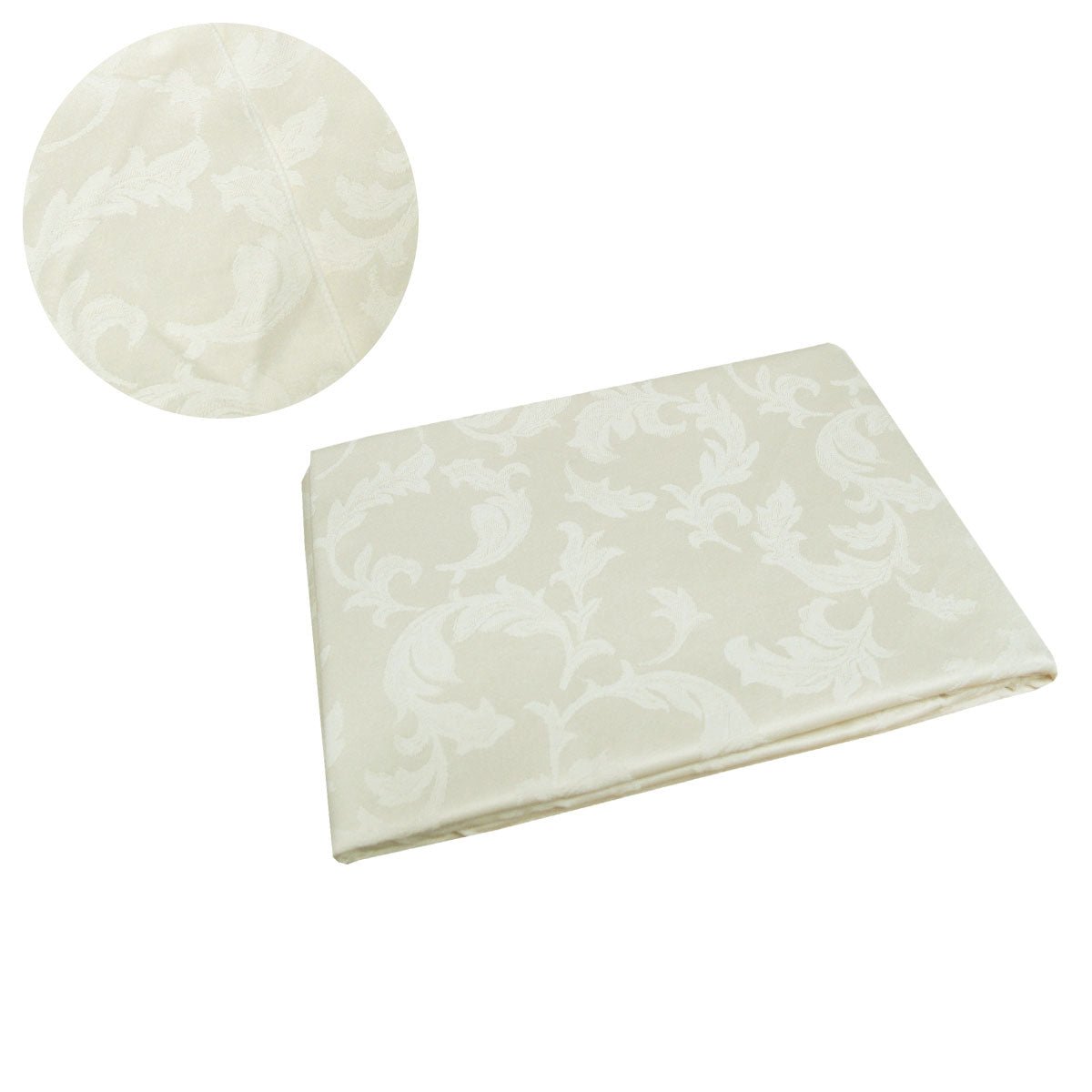 Damask Jacquard Polyester Tablecloth 180cm Round Small Leaf Cream - NuSea